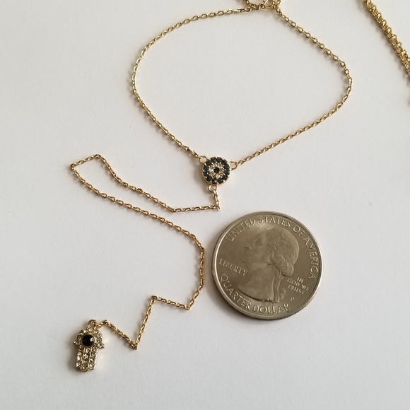 Evil eye hamsa hand Y necklace gold tone fine chain adjustable dainty - Picture 4 of 15